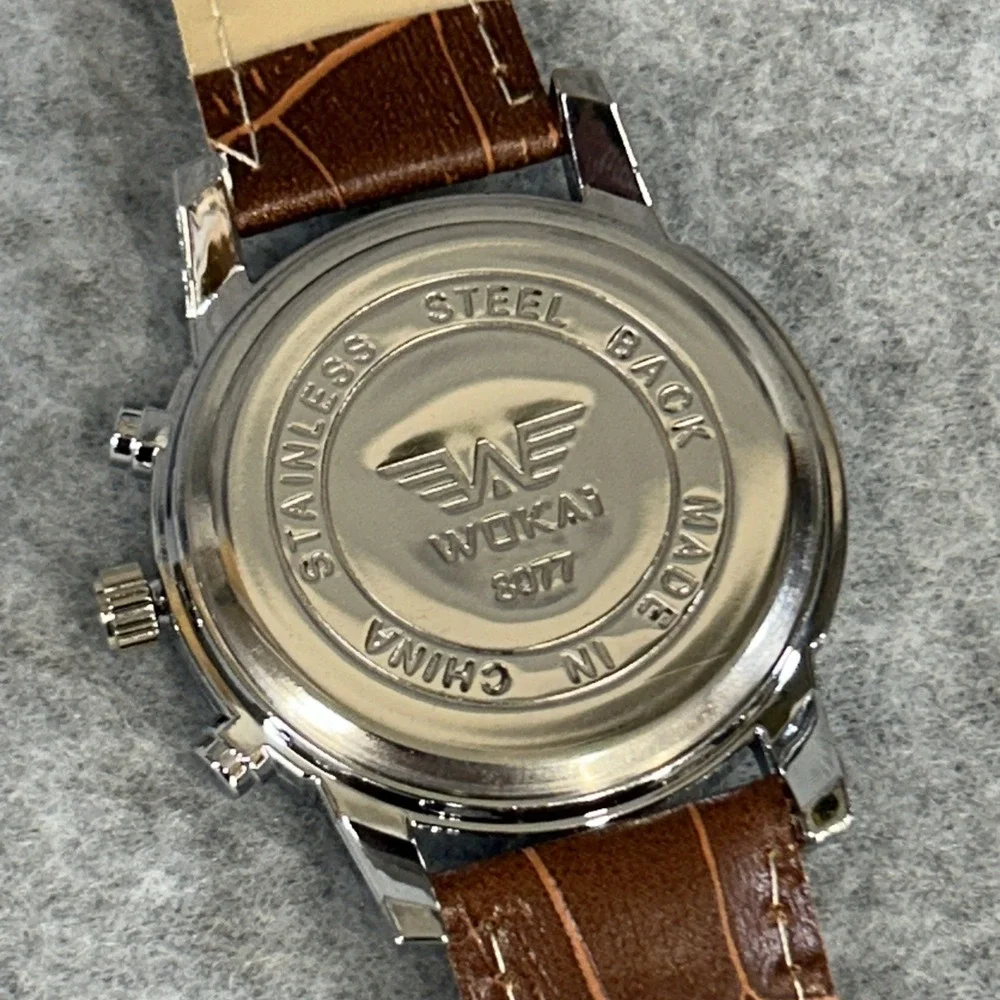 Brown Dial Men Brown WOKAi Quartz Watch Moonphase Style 8077 OS